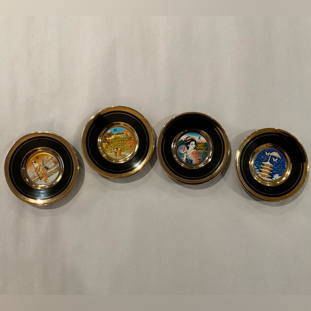 Chokin art miniature decorative plates gold gilding- set of 4 (seasons) / Japan